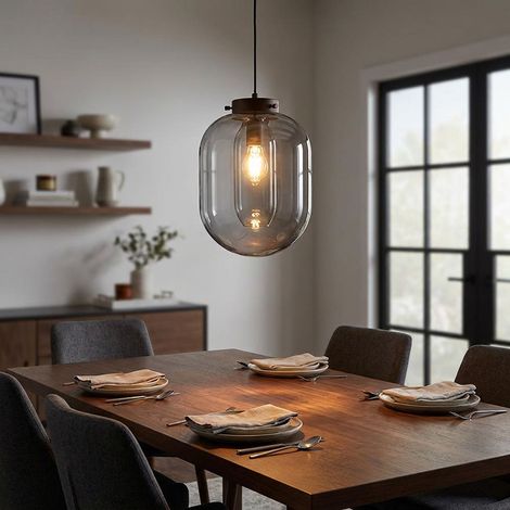Lampada a sospensione Lampada per sala da pranzo Vetro fumé Lampada per tavolo da pranzo nero H 140 cm