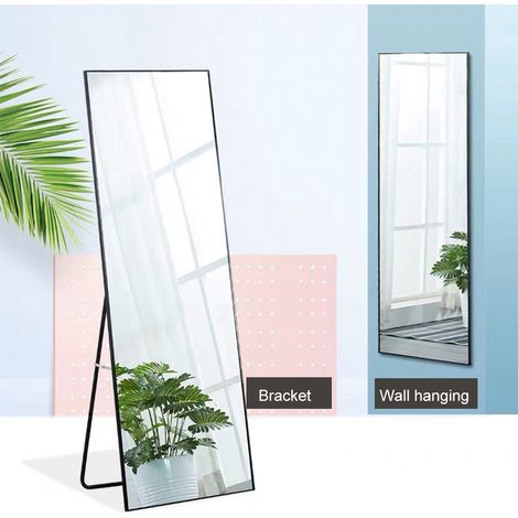 Quadratischer Ganzkörperspiegel 15,7 x 59 Zoll, mit verstellbarem Ständer, einfacher Standspiegel, schwarzer Aluminiumrahmen, zum Aufhängen, Stehen oder Anlehnen, für die Heimdekoration, Wand, Wohnzim (1/5)