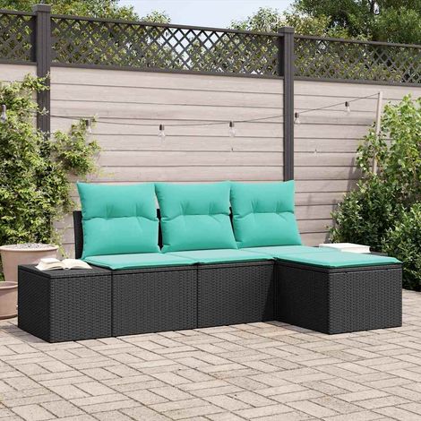 vidaXL Juego de Sofá 4 uds. Negro [Sintético]: Rattan de Poliéster (1/5)