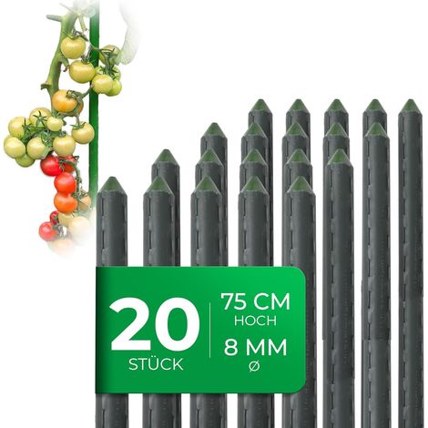 20 tuteurs pour plantes 75 cm vert 8 mm tube métallique plastifié