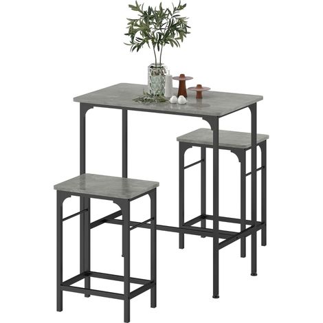 Bartisch-Set grau aus Stahl mit 2 Barhockern (1/4)