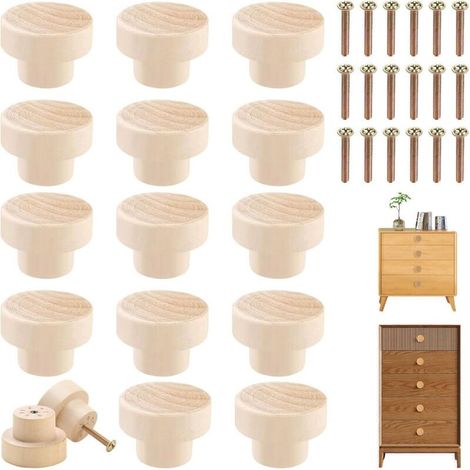 Poignée Meuble Bois 18 Pièces, Bouton de Meuble 30 x 25 mm Ronde en Boutons de Porte pour Cuisine Bouton Tiroir avec Vis pour Placards Boutons de Meuble en Bois pour Armoires (1/4)