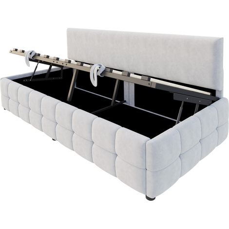 Letto imbottito 90 x 200 cm con contenitore idraulico in velluto grigio chiaro (1/5)