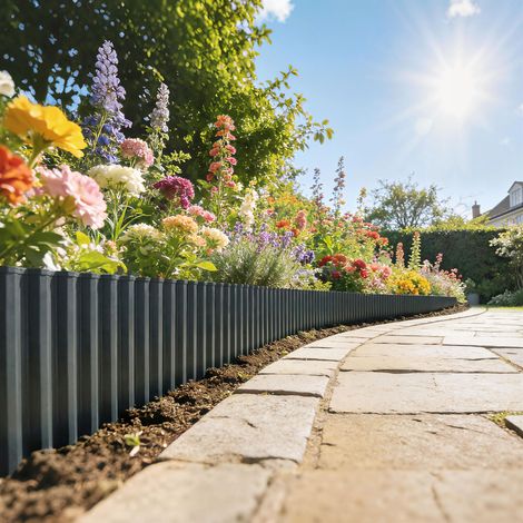 Valla de Jardín Metálica 650x20 cm de Acero Galvanizado Resistente para Huerto Patio Terraza Césped Gris Oscuro (1/5)