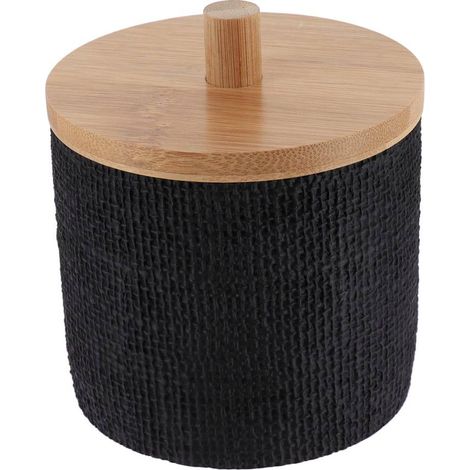 Scatola rotonda in poliresina con effetto rete e bambù - nero - Tendance (1/4)