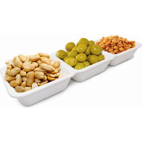 Plat en porcelaine avec 3 départements rectangulaires, fête, dîner, invité, service de noix, bonbons, pommes de terre ou trempette en sauce, Blanche (1/4)