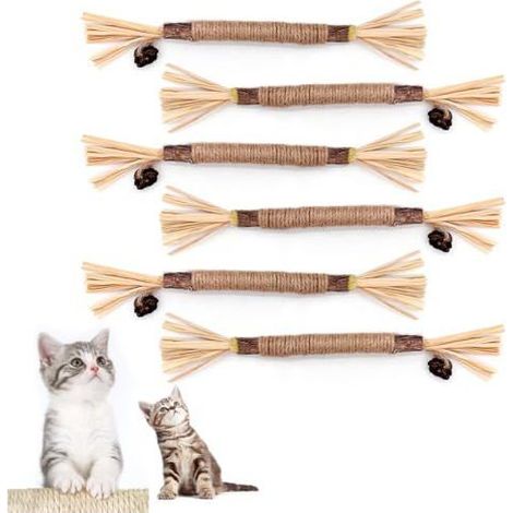 Lot de 6 bâtonnets d'herbe à chat - Bâtons à mâcher pour chat - Pour le soin des dents et contre la mauvaise haleine (1/4)