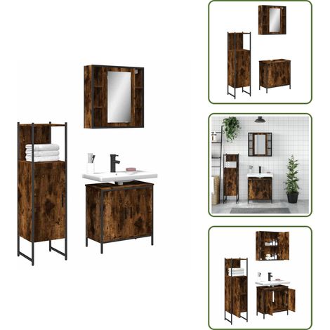 The Living Store Ensemble d'armoires de salle de bain 3 pcs chêne fumé - Meubles De Salle De Bain - Ensemble D'armoires - Armoire De Salle De Bain - Miroir De Salle De Bain - Rangement Salle De Bain (1/5)