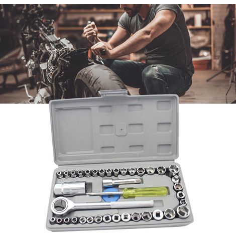 Jeu de clés à douilles combinées en acier carbone, poignée antidérapante, clé mixte pour réparation automobile, kit complet multitailles (1/5)