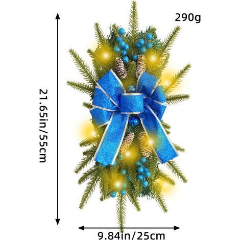 Christmas Decorations Christmas Wreath Rattan Door Curtain Pendant Home led Luminous Staircase Upside Down Decorative Door Hanging(jaune d'or) (1/2)