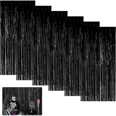 Rideaux à franges métalliques, 6 rideaux à franges noirs, adaptés à la décoration de fêtes d'anniversaire, de bals (1 m × 2 m). (1/4)