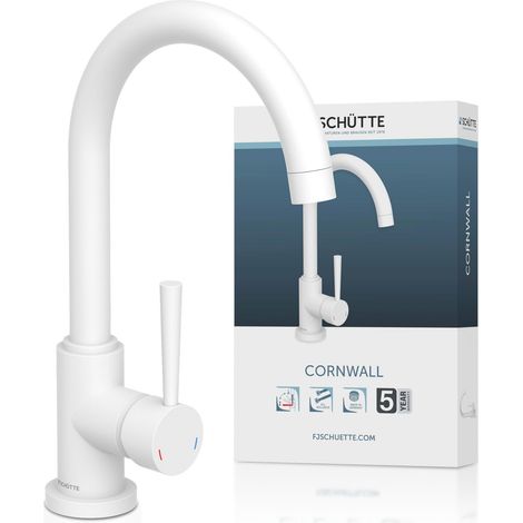 SCHÜTTE 79161 CORNWALL - Rubinetto da cucina girevole a 360 gradi, miscelatore per lavello con miscelatore monocomando, colore: Bianco (1/4)