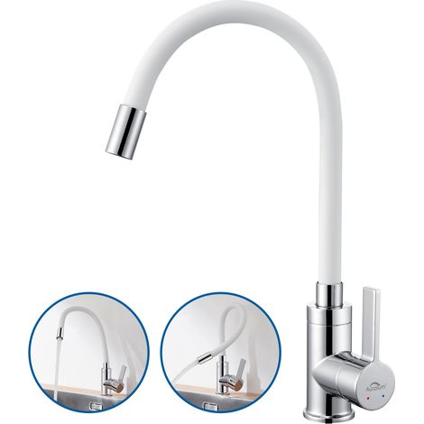 Auralum Küchenarmatur flexibel 360°Drehbar Einhandmischer Hochdruck Küchenmischbatterien flexibler Wasserhahn für die Küche Armatur, Weiß (1/5)
