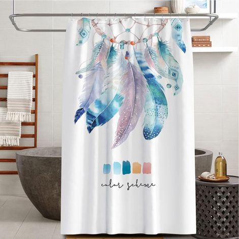 Filiyano-Rideau de douche 180 x 200 cm (motif plumes), anti-moisissure, lavable en machine (1/5)