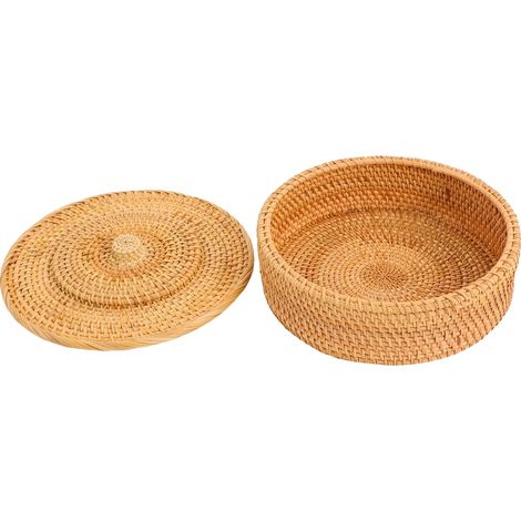 Cesta de almacenamiento, diseño tejido a mano, uso versátil, color ratán. (1/2)