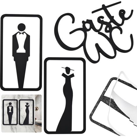 Plaque Autocollante pour Toilettes D'invités, Plaque de porte WC Plaque de Toilette avec Lettrage Noir Panneau de Porte Autocollant pour Toilettes d'Invités Panneau de Salle de Bain Moderne (1/5)