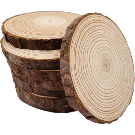 9 Tranches de Bois, Diamètre 13-14cm, Pin Naturel avec Écorce, Surface Lisse, pour Décoration Noël, Mariage, Pyrogravure