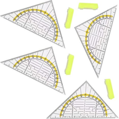 Règle à dessin transparente de 16 cm, équerre multifonctionnelle transparente en plastique, règle professionnelle pour l'école primaire avec poignée.