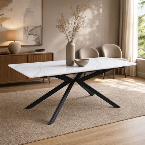 Tavolo da pranzo allungabile MDF nero e bianco effetto marmo 150/180x70x76 cm