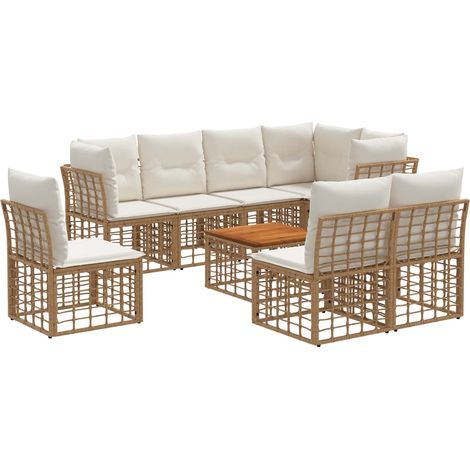 Outdoor-Sofagarnitur 9 pcs Natürlich und Cremweiß Polyester vidaXL