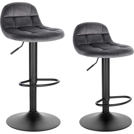 WOLTU 2X Taburetes Bar de Terciopelo Taburetes Altos con Respaldo Regulable en Altura 62-83cm Juego de 2 Taburetes Giratorios con reposapiés para Cocina Comedor Silla Bar Gris Oscuro (1/5)