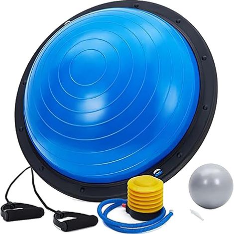 Demi-ballon d'exercice, base antidérapante, comprend des bandes de résistance, A (1/2)
