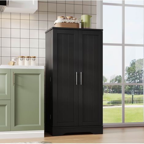 Armario alto de almacenaje 120 x 60 x 40 cm con LED con sensor, MDF negro HAVRYA (1/5)