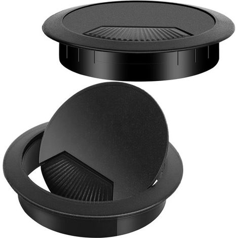 Passacavo rotondo per scrivania e parete, diametro 60 mm, 2 pezzi, nero, per computer, televisione e telefono, per casa e ufficio (1/5)
