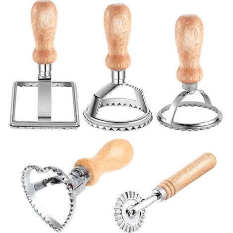 Set di 5 stampini per ravioli, taglia ravioli con manico in legno e bordo seghettato. Ideale per preparare ravioli, empanadas o biscotti. (1/5)