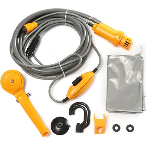 Douche de camping portable (jaune) avec pompe 12 V, idéale pour la randonnée, les voyages et les activités de plein air. Seau de 20 L inclus. Fonctionne également pour l'arrosage des plantes, le lavag (1/4)