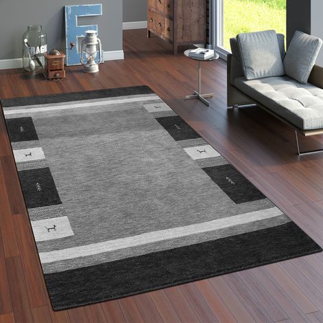 Paco Home Teppich Wohnzimmer Kurzflor Ethno Design Geometrisch Handgearbeitet Gabbeh 120x170 cm, Grau