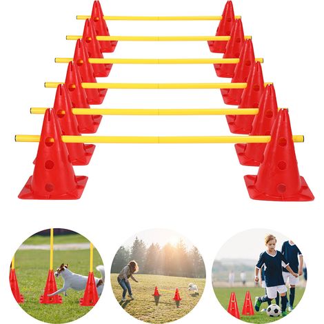 Randaco Set ostacoli Kit ostacoli a spinta Agility Training Kit ostacoli sportivi Allenamento di coordinazione con 12 coni + 6 barre Altezza regolabile