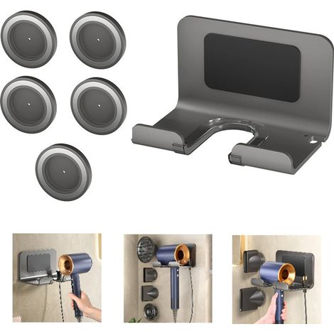 Supporto per asciugacapelli, supporto per asciugacapelli Dyson, supporto a parete con 5 supporti magnetici per gli ugelli, grigio. (1/5)
