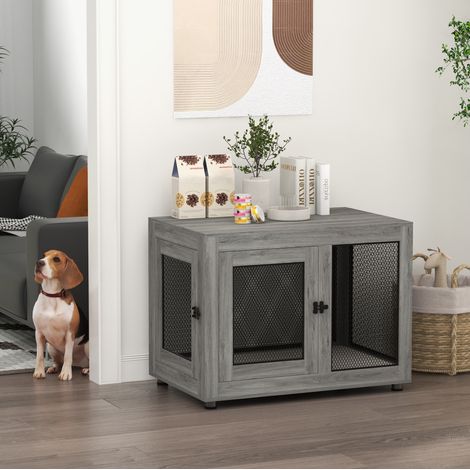 Hundekäfig für den Innenbereich mit 2 Türen, verstellbaren Füßen, grau HAVRYA (1/4)