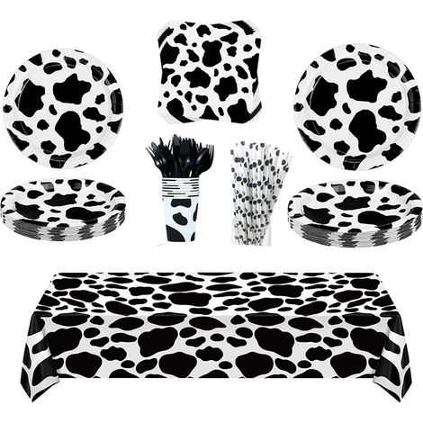 Set Fournitures Anniversaire Vache - Assiettes Plats Serviettes Gobelets Couverts Nappe Thème Ferme Animal de Ferme - 91 Pièces (1/5)