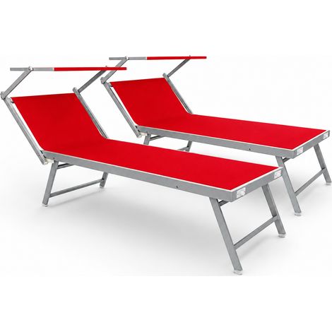 Set Da 2 Lettini Prendisole Pieghevole Professionale In Alluminio Mare Spiaggia Piscina Giardino Sdraio Lettino Prendi Sole Tettuccio Orientabile Tettino Parasole 182 X 60 X 38 Cm Rosso (1/5)
