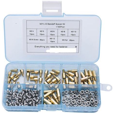 CASE Ensembles de 180pcs M3 Hex TIVE en SPACING SPACING SPACING VIS TRANSFORME Pilier PCB PCB PC PC STANDPER KIT Petits Outils (Color : M3 Mix) (1/3)