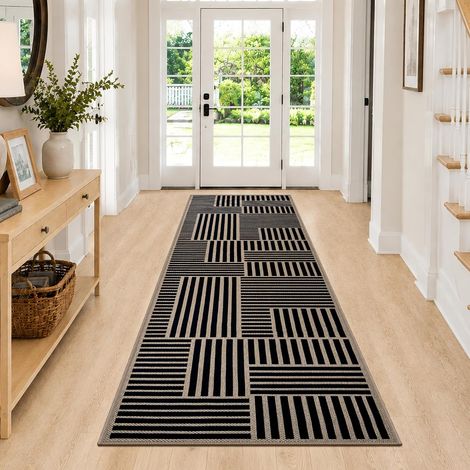 Tapis de couloir - 80 x 200 cm - Antidérapant et lavable - Avec texture en jute - Pour entrée, cuisine, buanderie, couloir (1/5)