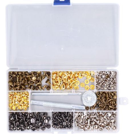 Kit de rivets en cuir à Double capuchon, tubulaire, 2 tailles, ensemble métallique avec outil de fixation pour bricolage, 240 pièces (1/5)