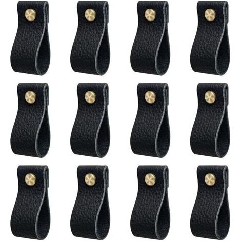 Küchenmöbelgriff, Set mit 12 Leder-Möbelgriffen, Türgriff mit Schraubmuttern, stoßfester Schrank-, Schubladen- und Kommodengriff, schönes Geschenk, schwarz (1/5)