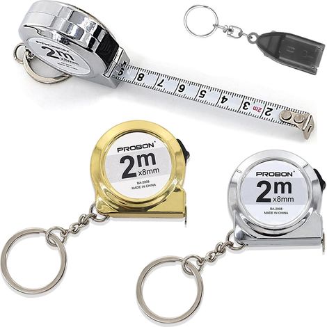 Lot de 2 mini mètres ruban de 2 m avec porte-clés, ruban de mesure en métal rétractable avec échelle claire, avec mini coupe-ongles séparé, porte-clés, pour la maison, le bureau, le bricolage (1/5)