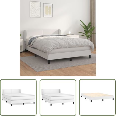 The Living Store Boxspringbett mit Matratze Weiß 140x200 cm Kunstleder - Boxspringbett - Betten - Doppelbett - Weißes Bett - Kunstlederbett (1/5)