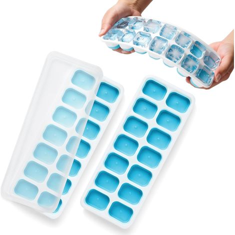 Bac à glaçons en silicone avec couvercle anti-déversement, bac à glaçons facile à démouler, moule à glaçons flexible en silicone sans BPA certifié LFGB, pour les fêtes, les boissons, les cocktails et (1/5)