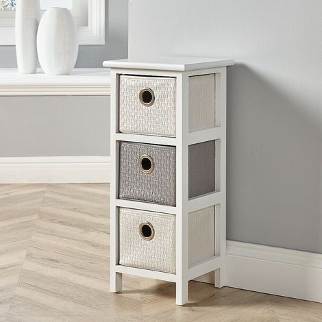 Chest 3 Drawers White Wooden Hallway Storage Home Organiser Fully Assembled (1/5)