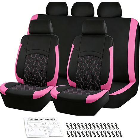 Housses de siège universelles pour voiture, lot de 9 housses de protection en cuir PU pour sièges avant et arrière, compatibles avec les airbags des sièges avant, couleur rose (1/5)