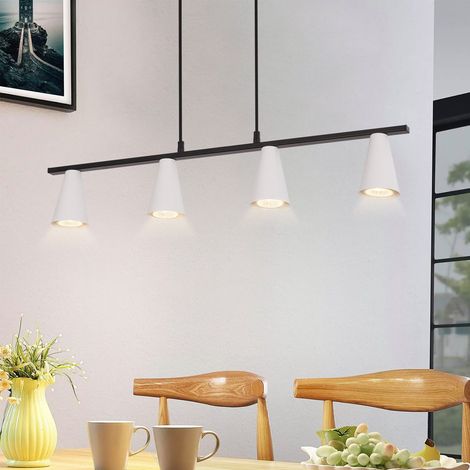Suspensión GBLY Lámpara de techo blanca: Lámpara de techo moderna GU10 con 4 ampollas en metal negro, lámpara para el comedor, lámpara de techo industrial para cocina y salón - sin ampolla