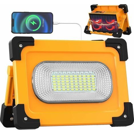 Projecteur LED Chantier Lampe Rechargeable Solaire 80W, 4 modes Portable LED Lampe de Travail Étanche USB 11000mAh Batterie avec Aimant pour Réparation de Voiture, Garage, Camping, Urgence 13Tr (1/5)