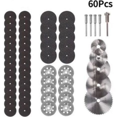 60 piezas Mini disco de corte de diamante Mini hoja de sierra circular HSS Mini disco de corte para madera vidrio plástico metal piedra