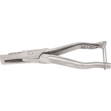 Pinza in acciaio inox per l'applicazione di marchi auricolari agli animali, con tacca a U, per bestiame e attrezzature agricole, per una marcatura precisa.