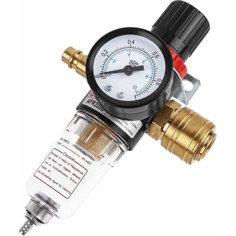 Régulateur d'Air 1/4 avec Filtre à Air, Séparateur d'Eau et d'Huile, Lubrifiant pour Compresseur et Outils à Air (1/4)